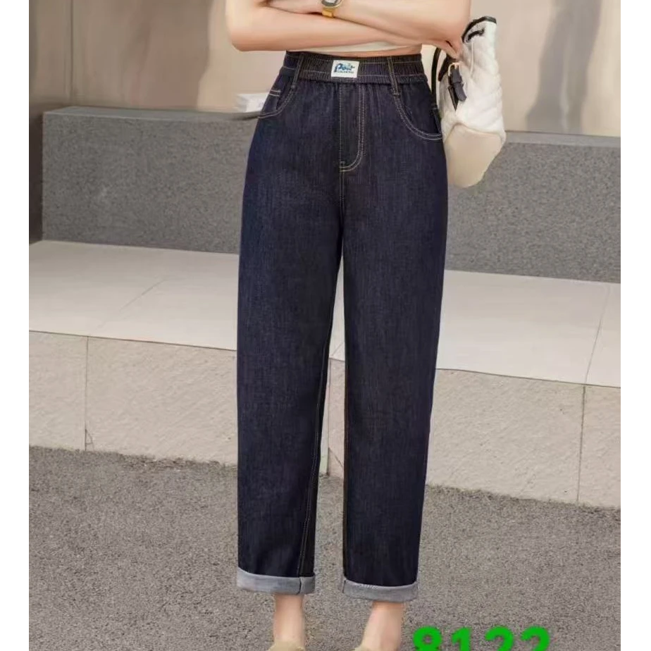 小鑫肝@夏款松紧裤头贴标装饰休闲百搭老爹牛仔裤 8122