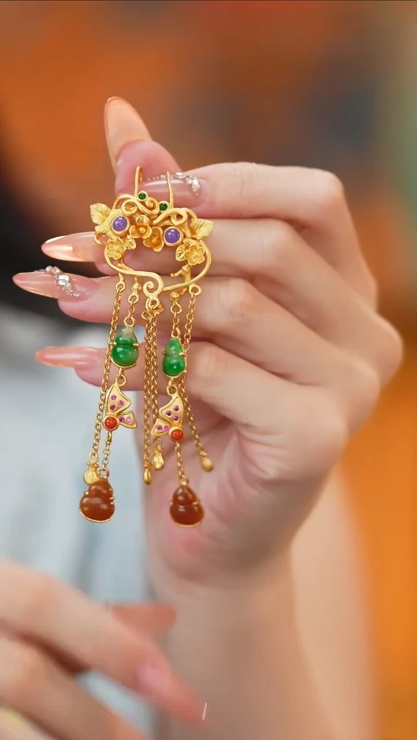 翡翠银S925镶嵌耳坠新款