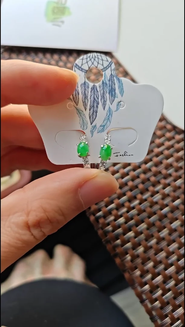 【闪购商品】翡翠耳饰银S925镶嵌翡翠耳饰S925银镶嵌