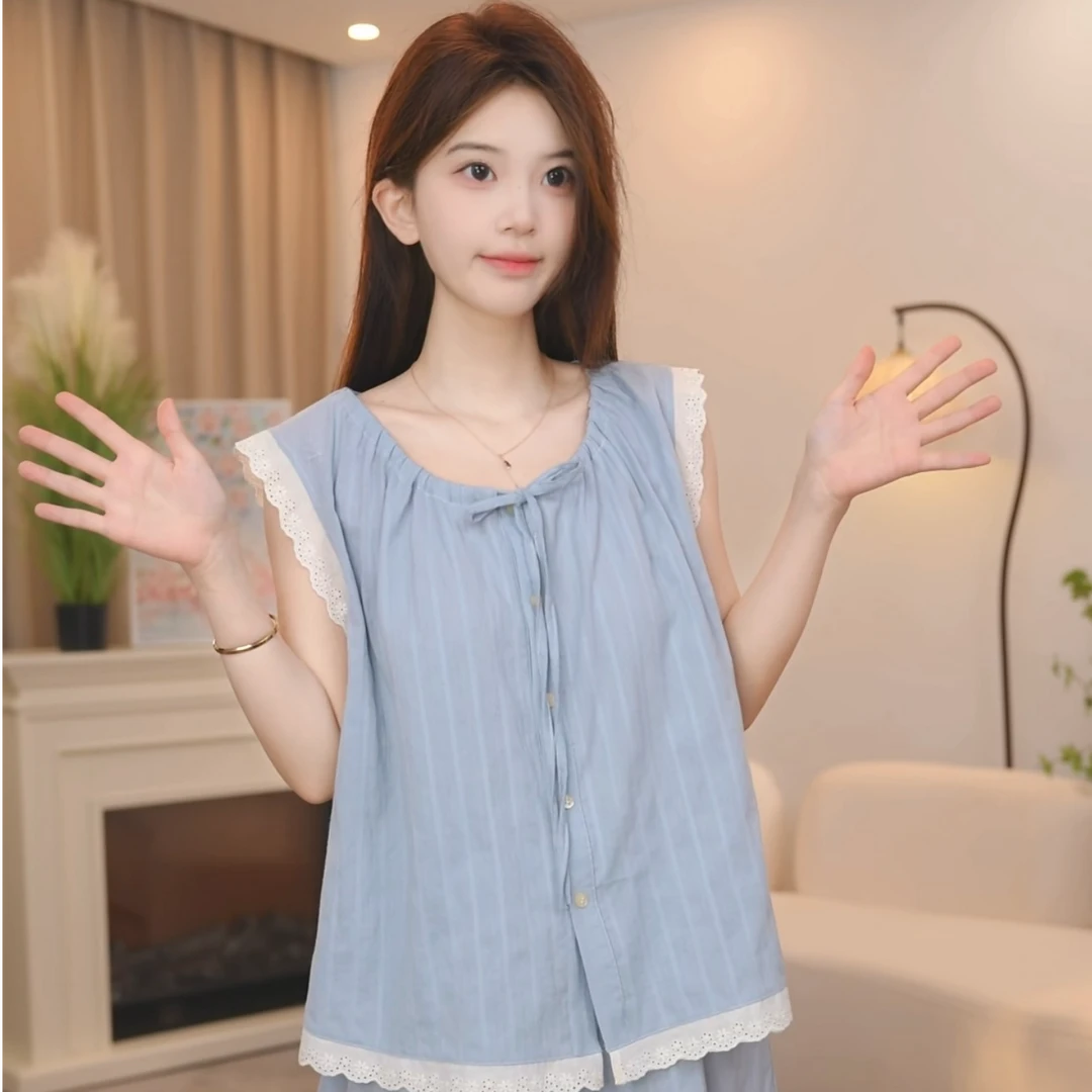 板栗小姐【风铃】2025新款女夏季纯棉精梳棉睡衣套装可外穿