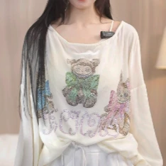 TCH私服秋季烫钻工艺时尚休闲百搭长袖T恤女T75C08E5023轻奢tch