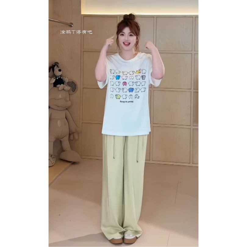 【羊了个羊】韩系胸前小羊印花图案宽松大版短袖t小香风连衣裙