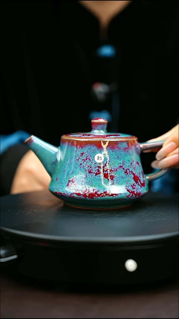 81#原矿钧瓷炉钧釉井栏壶