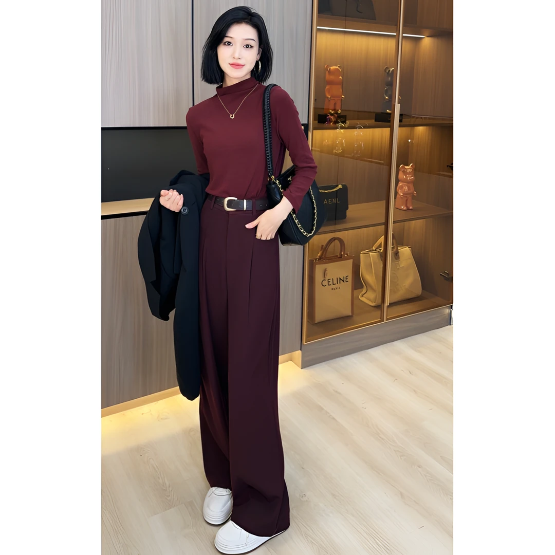 欧颍昇女士西裤气质显瘦高腰垂感百搭上班休闲拖地西装阔腿裤752