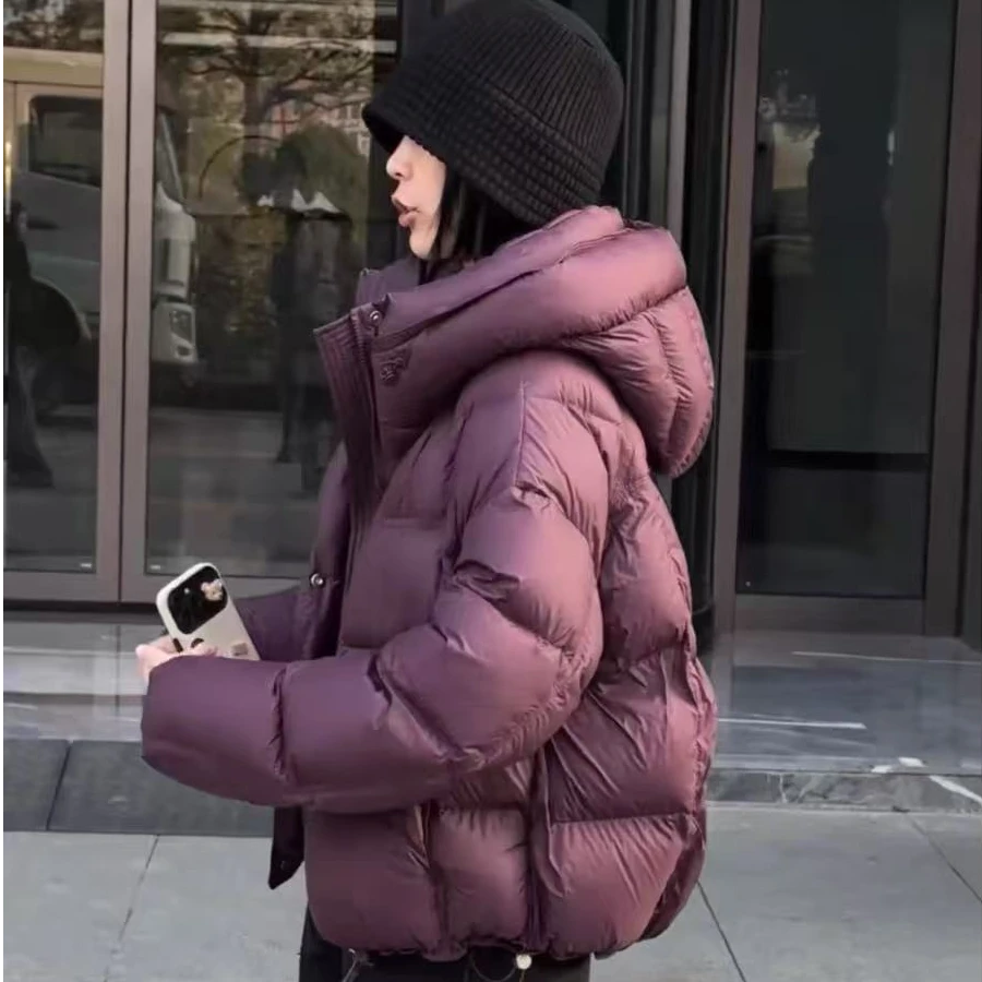 短款高级泡芙龟背羽绒服女2024冬新款宽松百搭加厚连帽面包服外套
