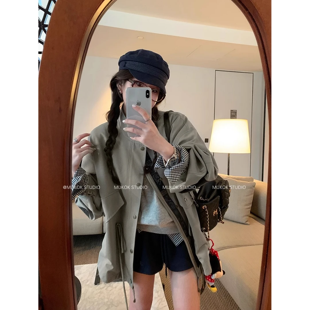 早秋辛苦百搭夹克外套时尚休闲小众轻奢洋气宽松减龄复古风衣外套