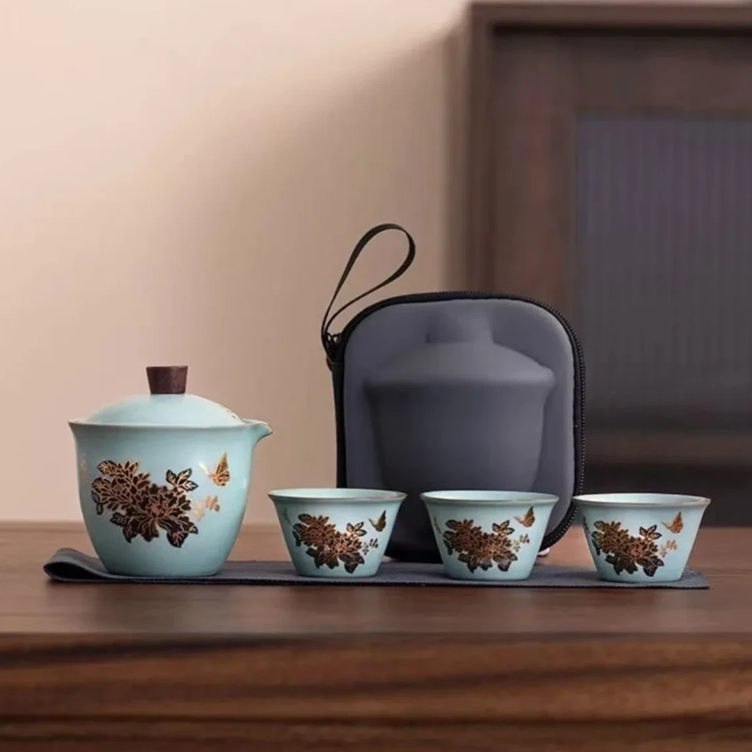 茶具 变色蝶恋花快客杯旅行茶具便携式茶壶-5561