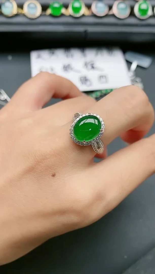 翡翠戒指银S925镶嵌1111