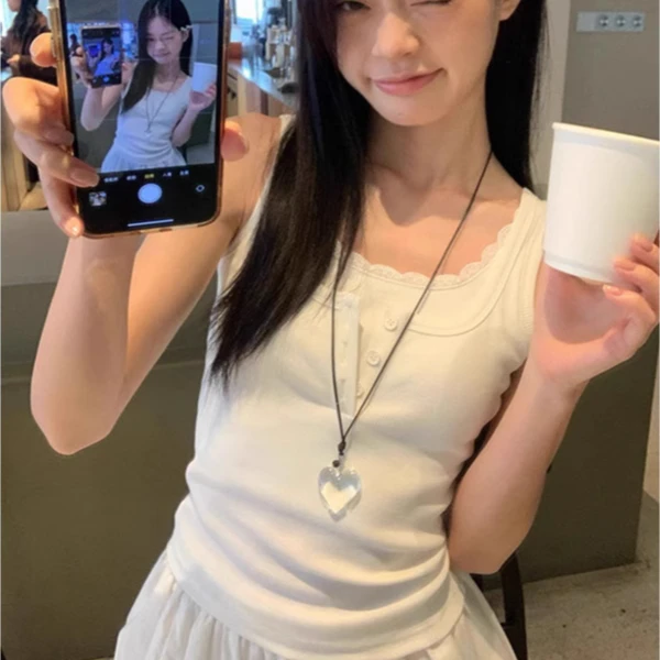 假两件吊带背心内搭女2025纯欲蕾丝花边打底修身显瘦白色百搭上衣