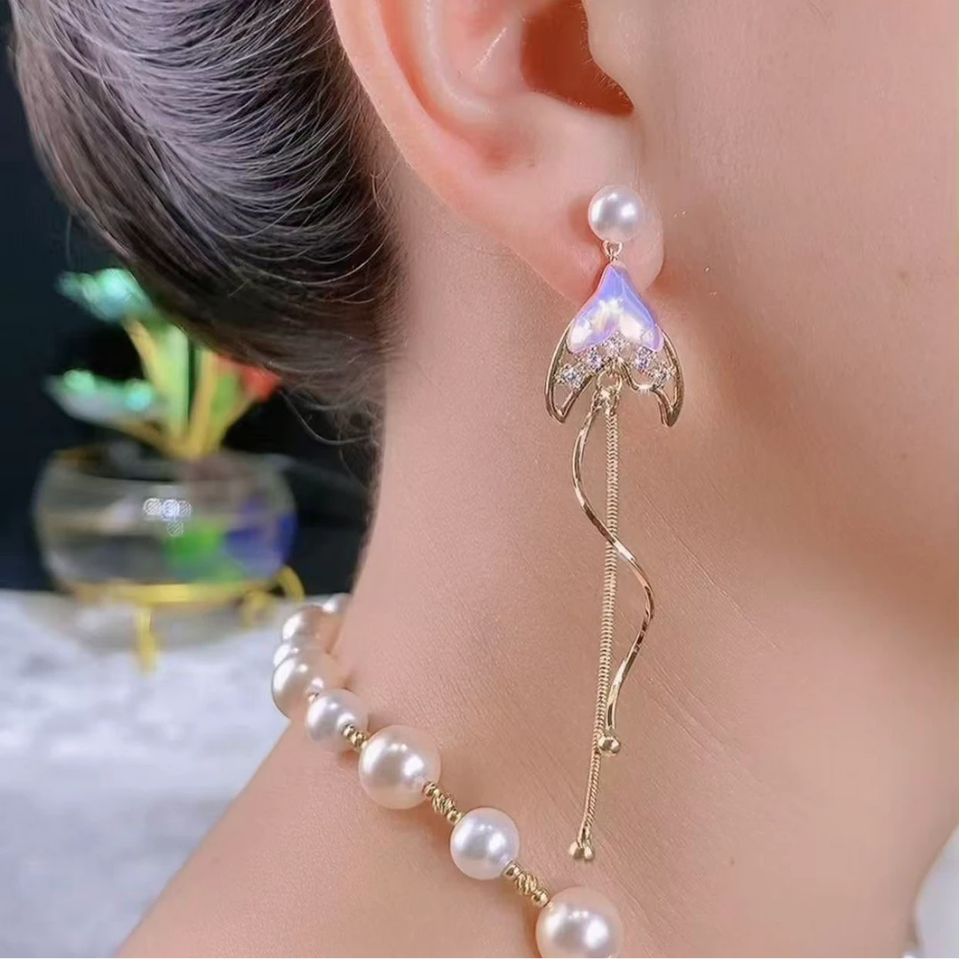 铜合金锆石耳饰 （442号）鱼尾流苏设计精致时尚百搭耳环耳饰