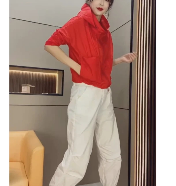 2025春季新款网红同款洋气韩版潮流连帽防嗮外搭裤子小脚裤tt