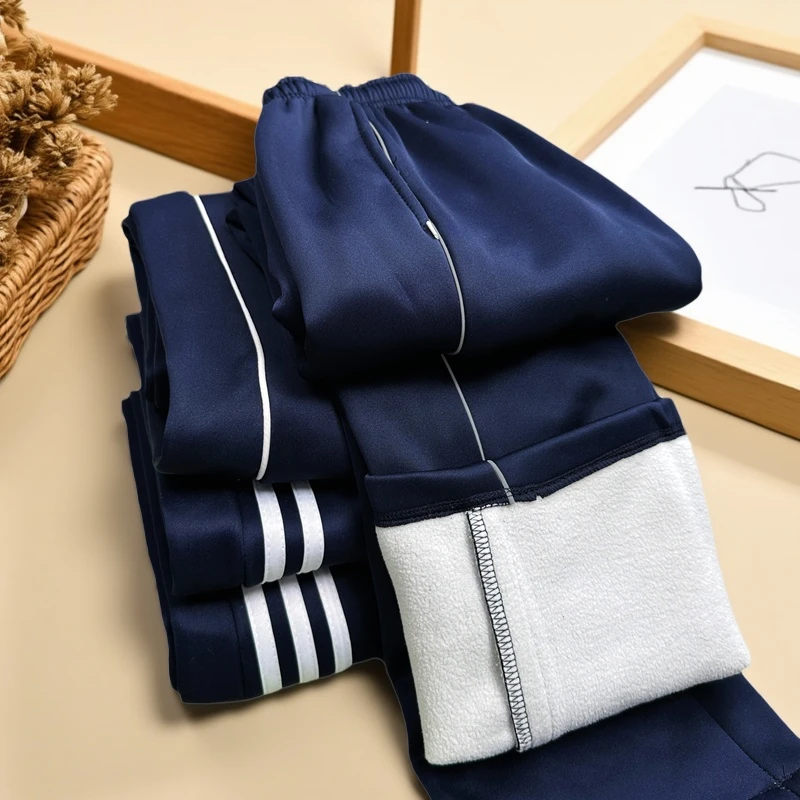 【滑料南韩丝-冬季宝宝绒】校服裤子二条杠一道杠学生加绒保暖校裤