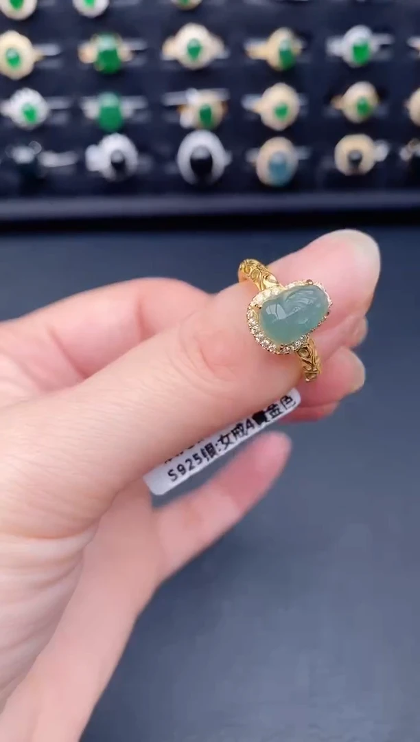 银S925镶嵌戒指翡翠天然a货翡翠35