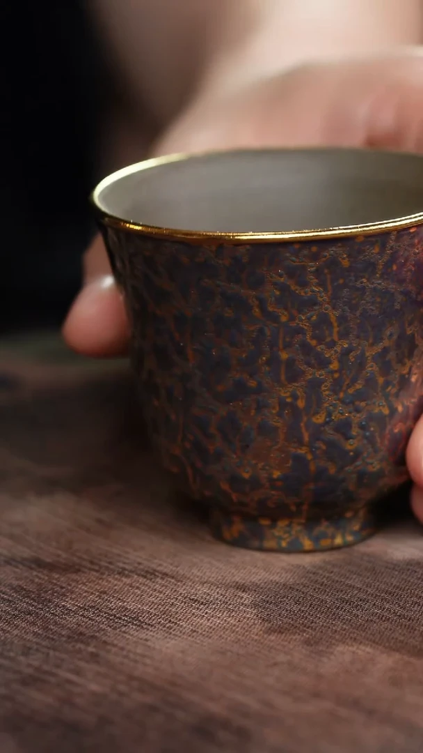 青段贝壳烧紫砂杯