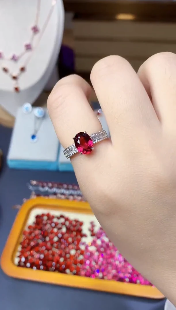 银S925镶嵌戒指石榴石天然镁铝