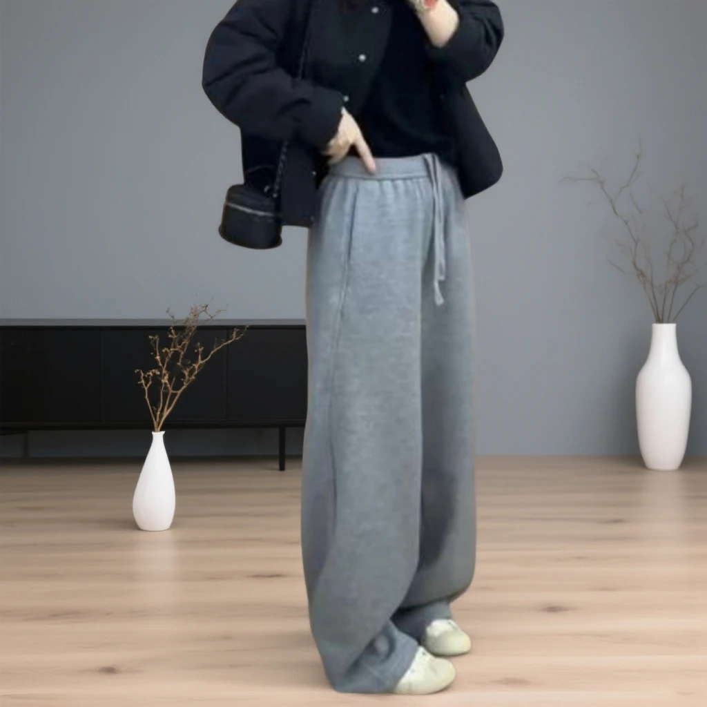 胖姐严选冬款加厚绒休闲垂感弯刀卫裤洋气时尚休闲百搭抽绳韩版