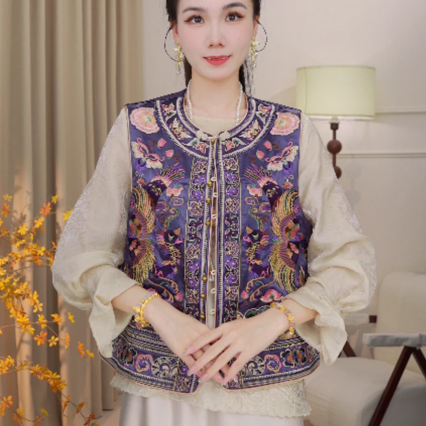 【双凤吉祥】秋季新款中式刺绣短款复古马甲女2025C6315—婷婷杭锦仓