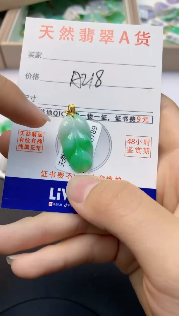 颈饰18K金镶嵌翡翠天然缅甸A货翡翠百元以上9元证书费自理