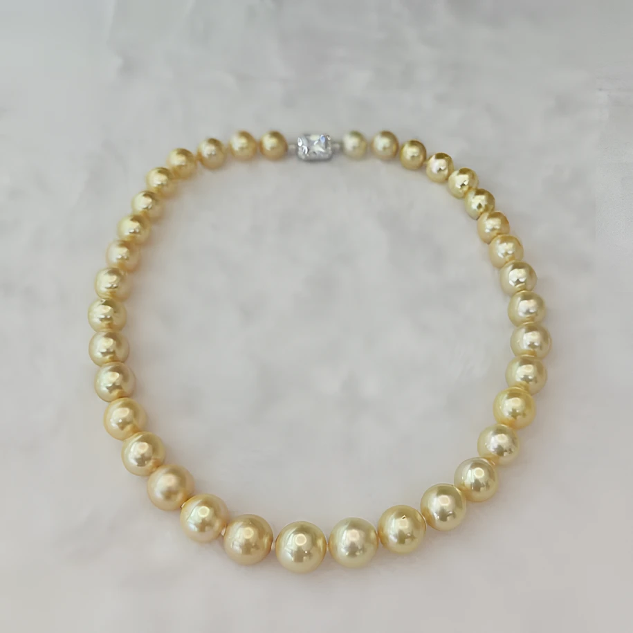 【暹罗珠宝】天然海水南洋澳金珍珠全珠项链11-13 HY095