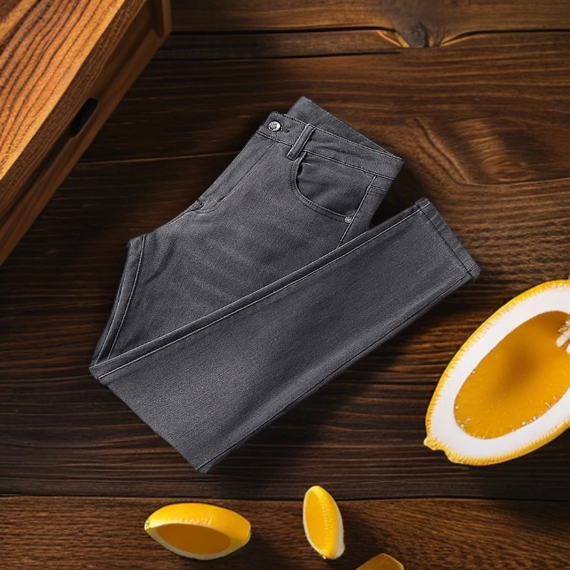 GPTSu秋冬款高级感尼纳灰牛仔裤男潮牌弹力修身小直筒轻奢高端男