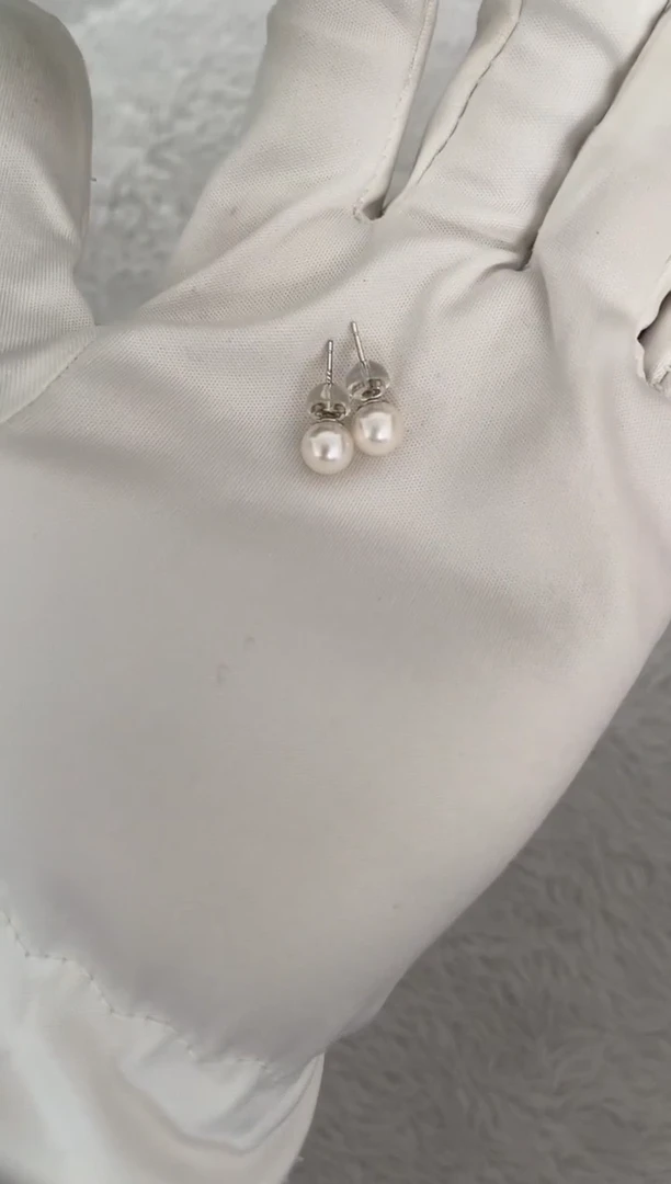 银S925镶嵌海水珍珠耳饰AK素钉6-6.5mm