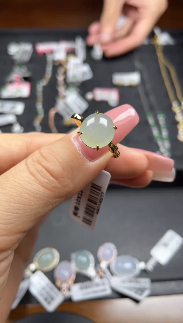 银S925镶嵌戒指翡翠天然翡翠A货