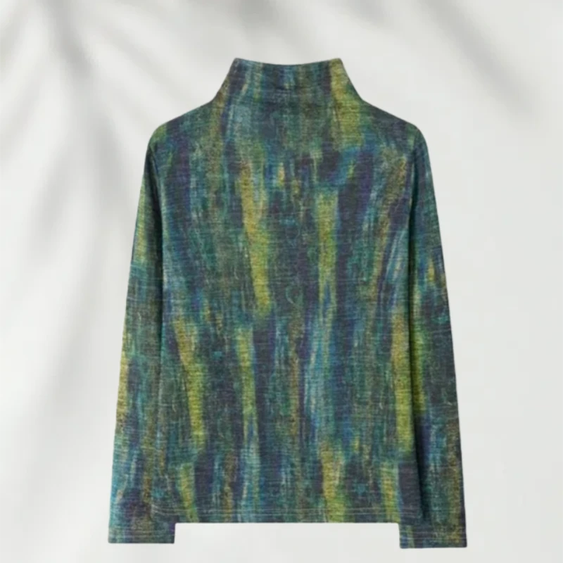 2025秋冬半高领德绒双面磨毛亲肤女士保暖衫柔软百搭-青蓝墨痕