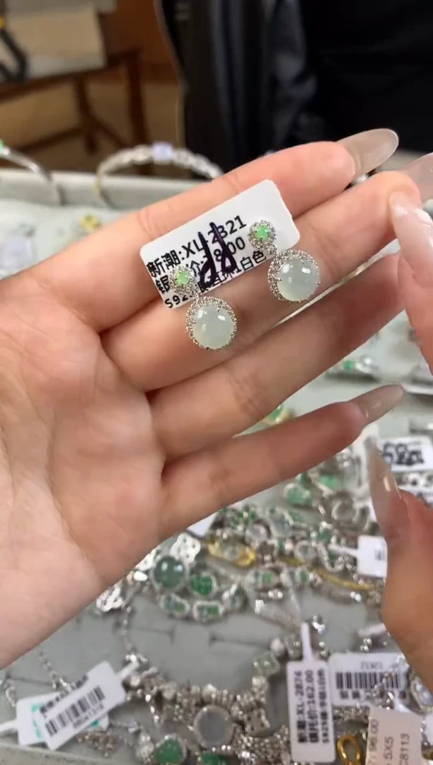 银S925镶嵌戒指翡翠耳饰15