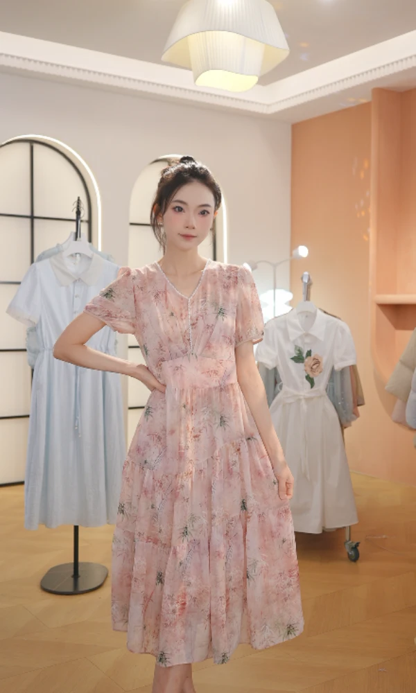 【送运费险】M1275 夏季新款两件套高档洋气新中式收腰显瘦连衣裙女