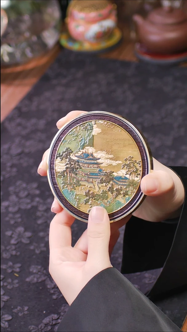 壹藏贰宝仙山楼阁图案铜圈杯垫一片