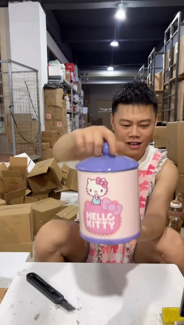 瓷片紫色盖子kt猫储物罐