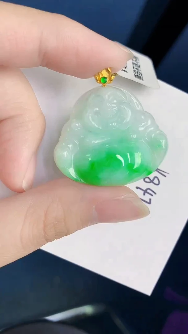 颈饰18K金镶嵌翡翠天然翡翠缅甸A货