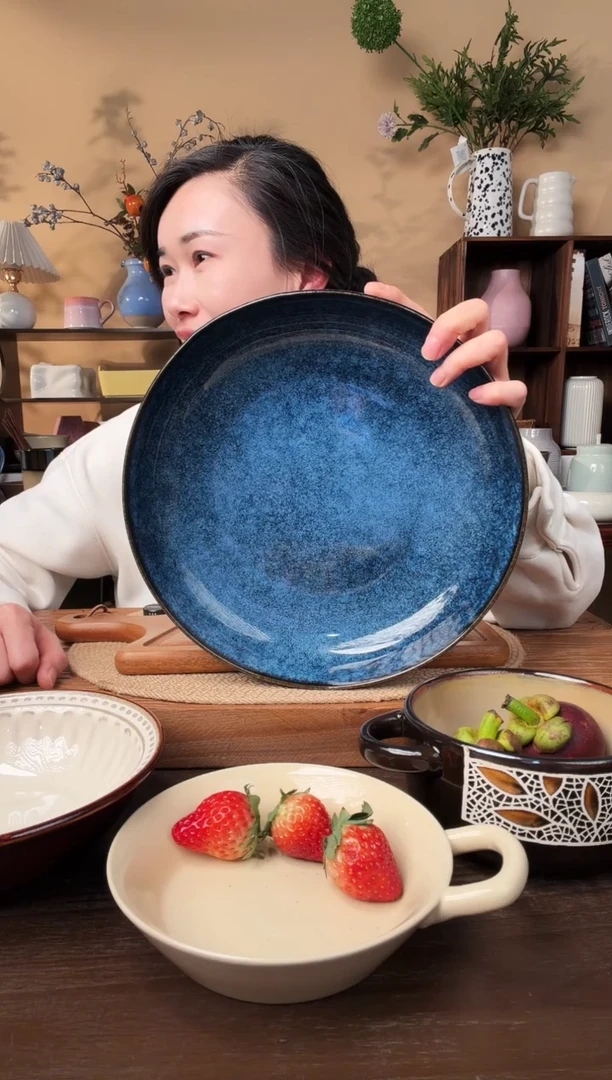 11英寸窑变蓝大汤碗微瑕