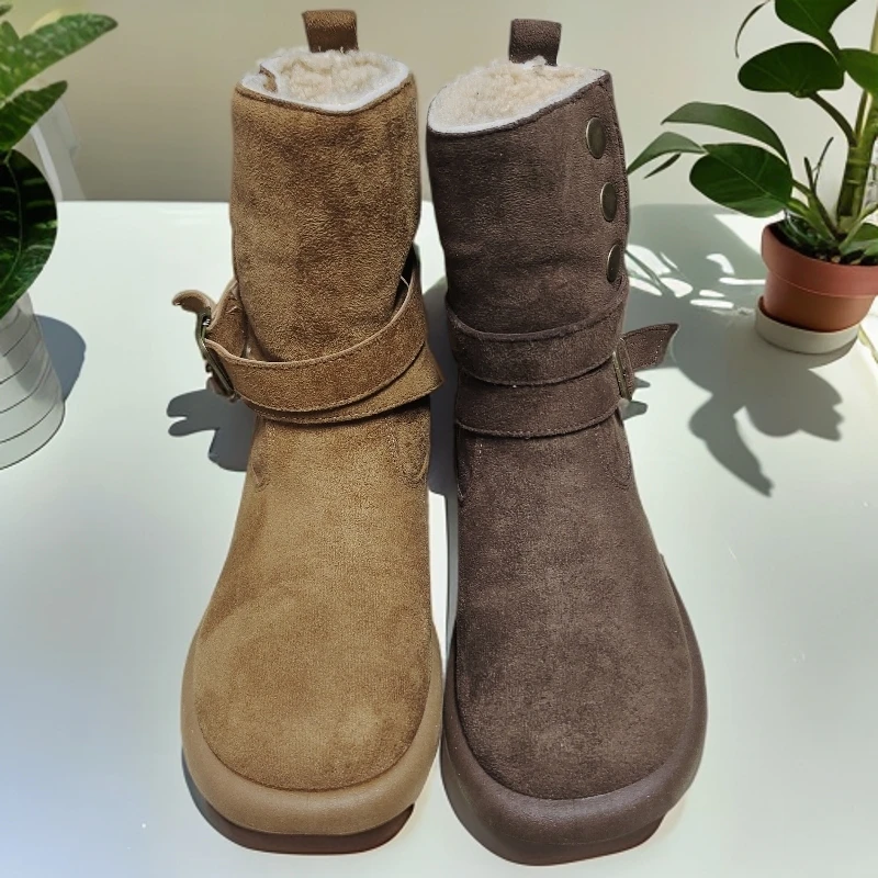 6507-2岩秋冬杏色防滑马丁靴其它女女款中筒休闲舒适一脚蹬