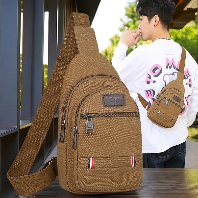 男士胸包单肩包休闲男生斜挎包耐磨帆布小背包多功能潮夏季胸前包