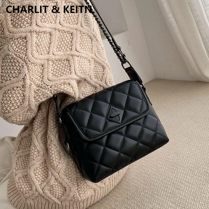CHARLIT&KEITN女包2025新款真皮包菱格链条女生单肩腋下斜挎小包