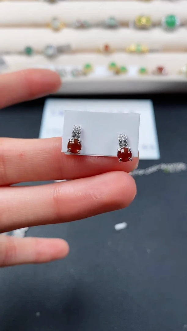 银S925镶嵌戒指翡翠天然缅甸A货翡翠33  6-