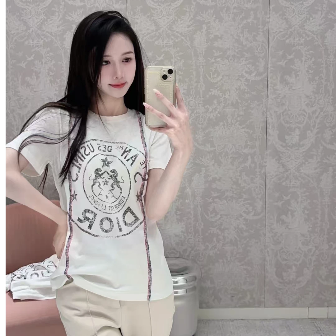 全新未使用 DIOR/迪奥 字母圆形logo印花短袖T恤 白色/XS