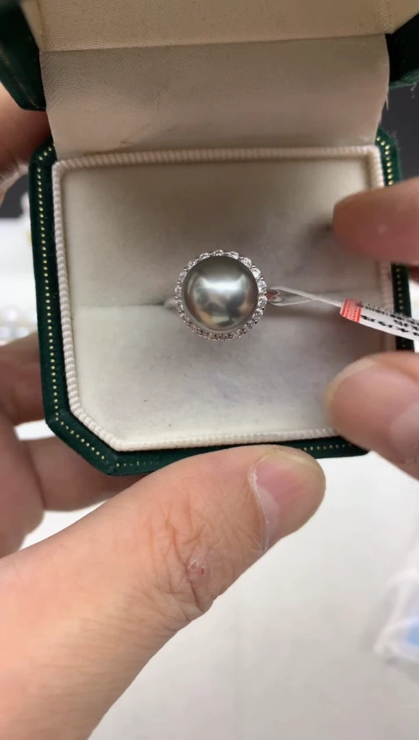 银S925镶嵌ff海水珍珠大溪地戒指10~11mm