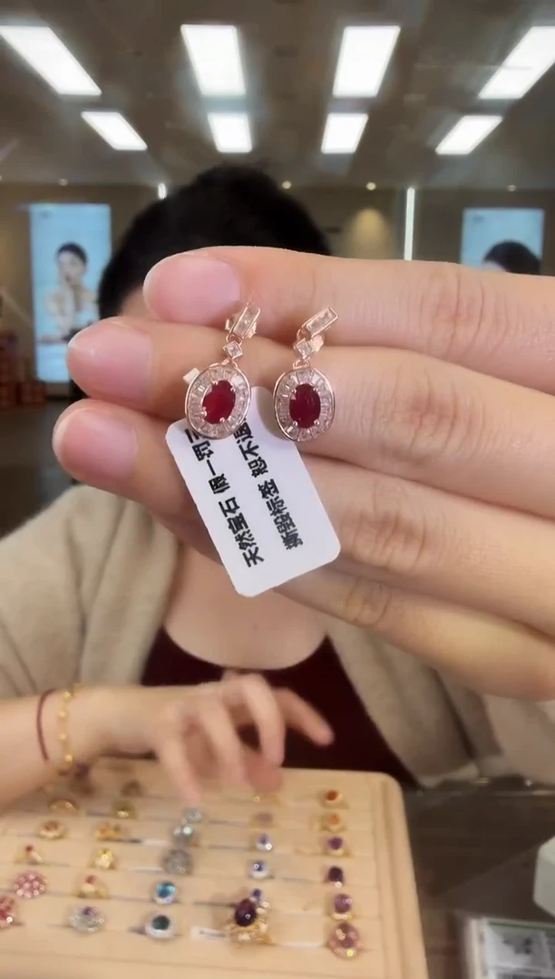 银S925镶嵌耳饰红宝石09