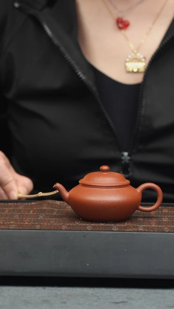 茶壶紫砂五堂香叶扁灯-粗砂朱泥