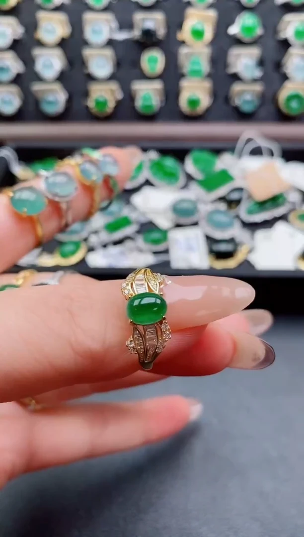 银S925镶嵌戒指翡翠1