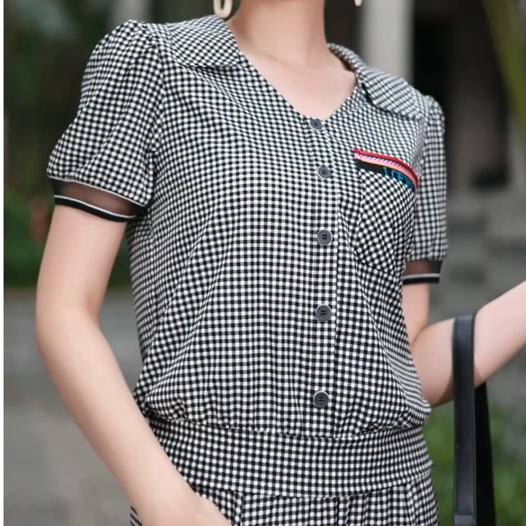 【千鸟格】休闲气质上衣#YB70701A-93百搭修身