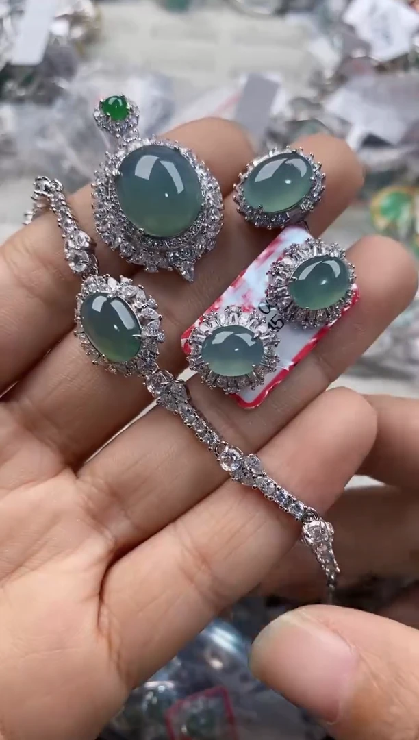 银S925镶嵌戒指翡翠999---2