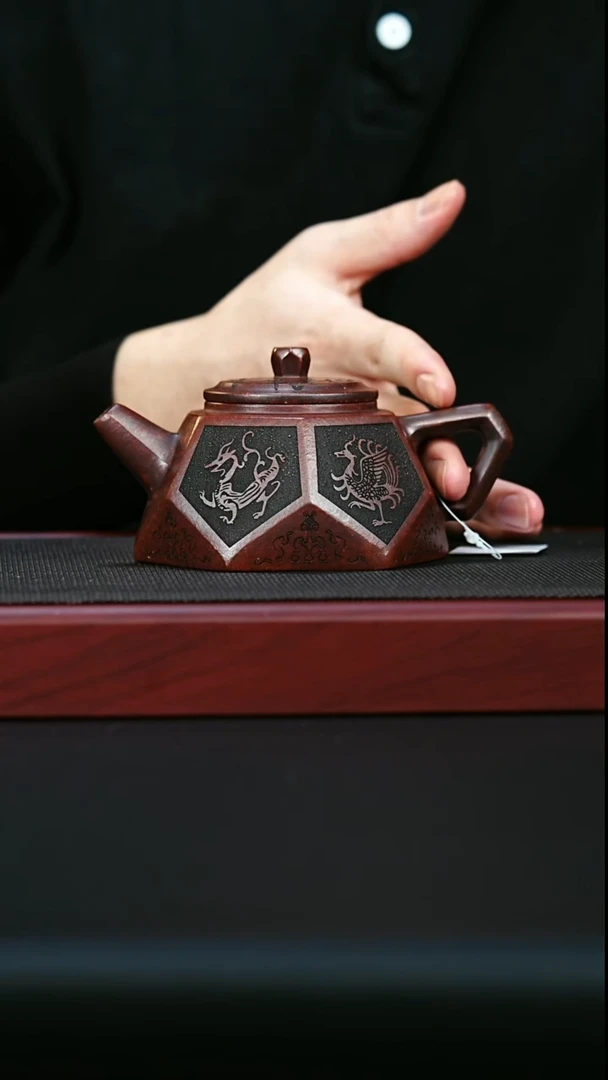 茶壶紫砂宜兴紫砂钻方茶壶