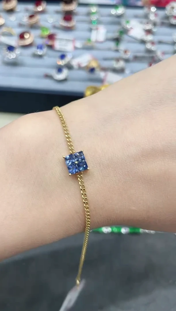 蓝宝石手链18K金镶嵌手链