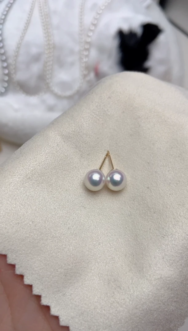 【闪购商品】海水珍珠耳钉18K金镶嵌7.5-8mm耳钉福利