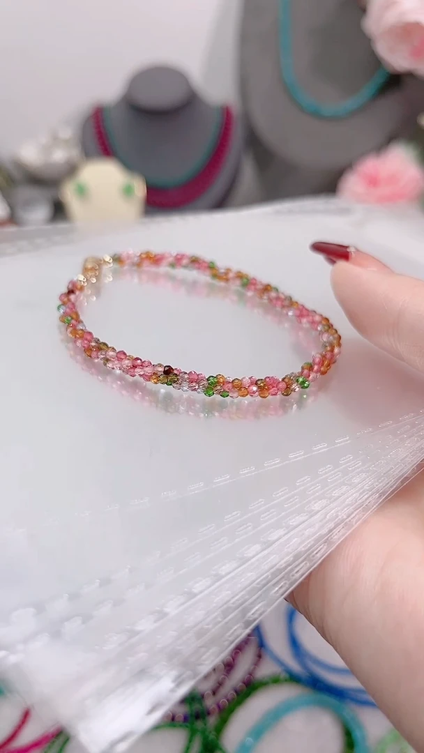 银S925镶嵌手链尖晶石粉麻花19.9