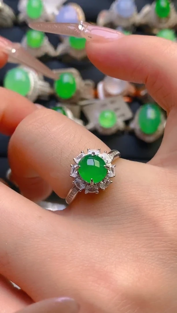 翡翠戒指银S925镶嵌天然