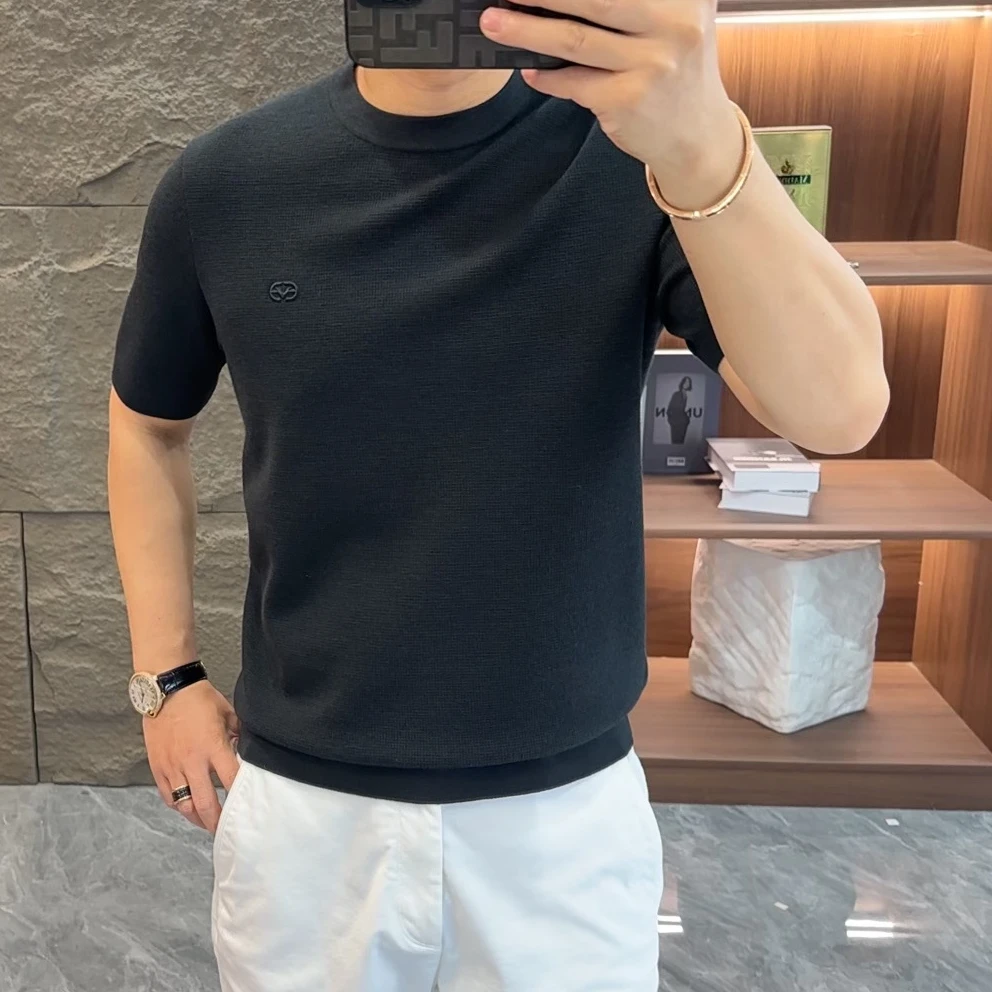 GCONE男士秋冬精纺100%美丽诺绵羊毛衫短袖百搭时尚圆领修身